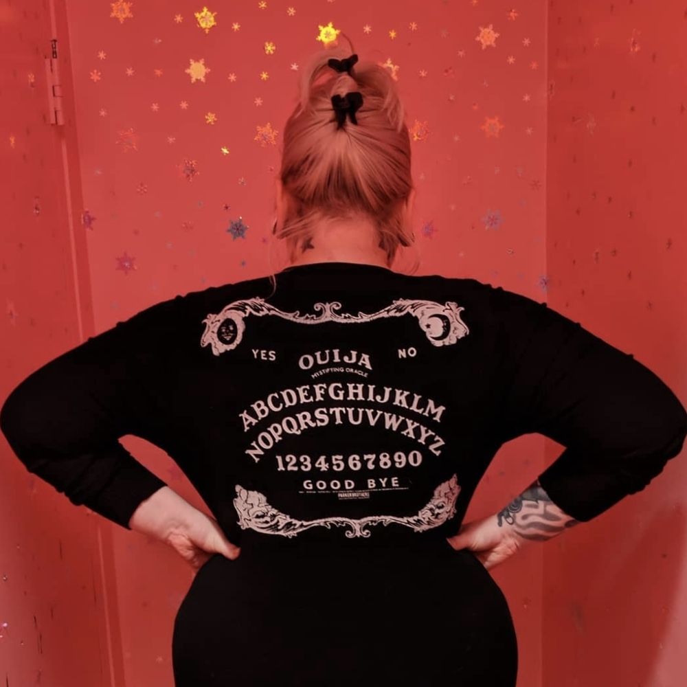 Ouija Graphic Long Sleeve Cardi - Black